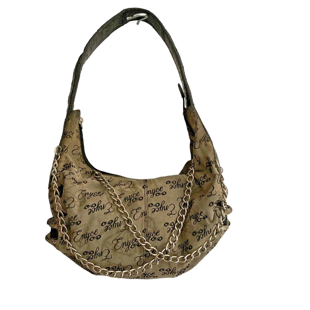 Vintage 90s Enyce Hobo Purse Crescent Black Gray Spellout Monogram